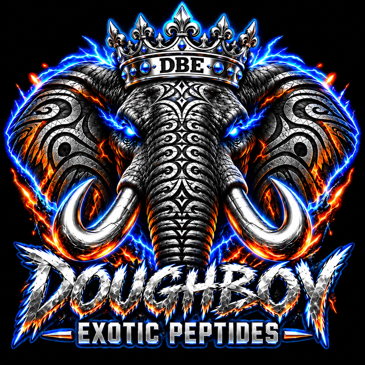 Doughboy Exotic Peptides crowned elephant logo